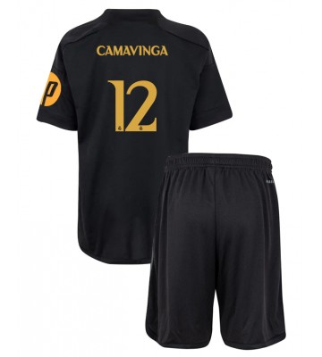 Real Madrid Eduardo Camavinga #12 Tercera Equipación Niños 2023-24 Manga Corta (+ Pantalones cortos)